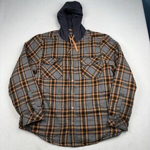 Legendary Outfitters Jacket Mens XL Gray Plaid Flannel Hooded Quilted Insulated